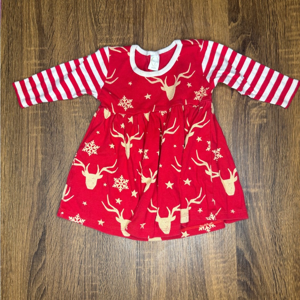 Baby Girls Red and Gold Reindeer Snowflake Holiday Dress size 6-12 months